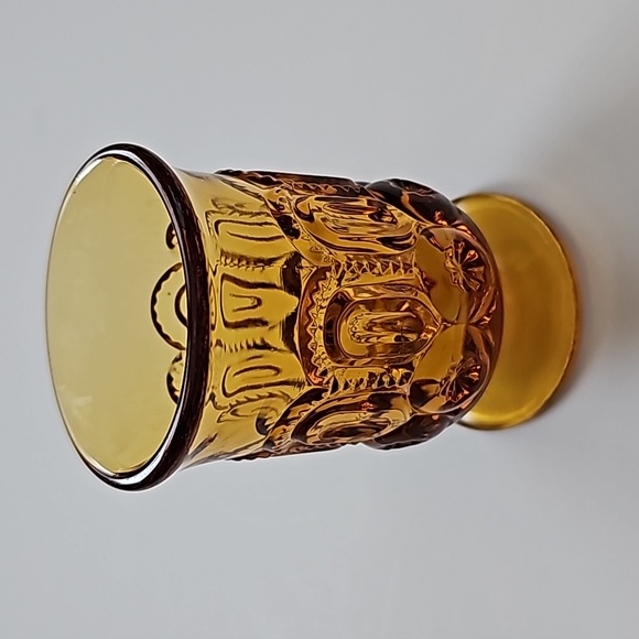 Vintage L.E. Smith Moon and Star Amber 3 5/8" Juice Glass - Picture 6 of 7